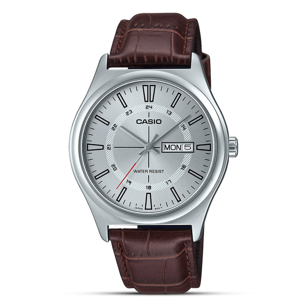 Casio Enticer Silver Dial Leather Strap Men's Watch| MTP-V006L-7CUDF