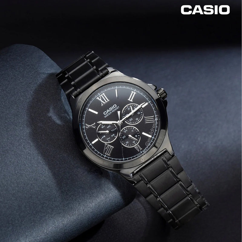 CASIO ANALOGUE BLACK DIAL STAINLESS STEEL MEN'S WATCH | MTP-V300B-1AUDF