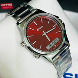 Casio Minimalist Dual Timer Red Dial Stainless Steel Watch | MTP-VC01D-5EUDF