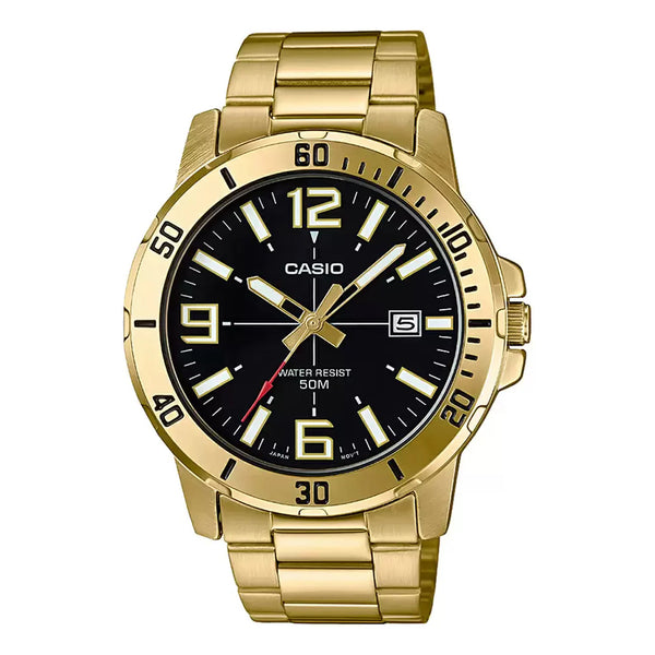 Casio Enticer Gold Tone Black Men's Watch | MTP-VD01G-1BVUDF