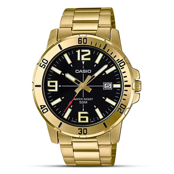 Casio Enticer Gold Tone Black Men's Watch | MTP-VD01G-1BVUDF