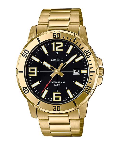 Casio Enticer Gold Tone Black Men's Watch| MTP-VD01G-1BVUDF