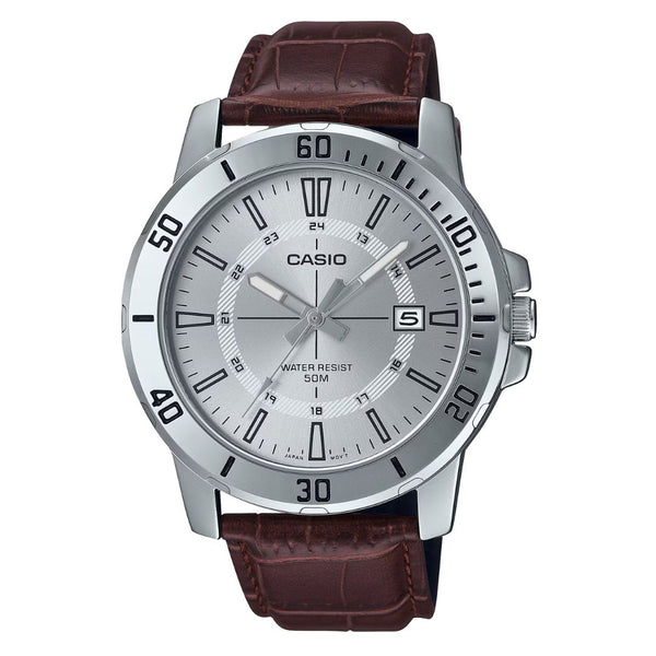 Casio General Silver Dial Brown Leather Men's Watch| MTP-VD01L-7CVUDF