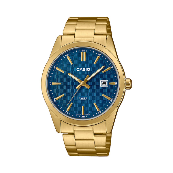 Casio Enticer Gold Tone Blue Chess Dial Men's Watch | MTP-VD03G-2AUDF