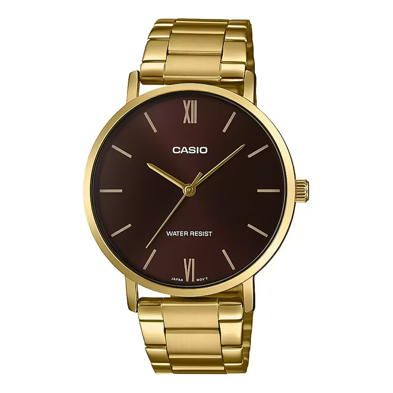 Casio Enticer Gold Tone Brown Dial Stainless Steel Strap Men's Watch | MTP-VT01G-5BUDF