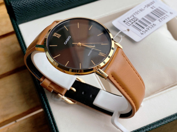 Casio "Minimalistic" Brown Dial Gold Tone Men's Watch | MTP-VT01GL-5BUDF