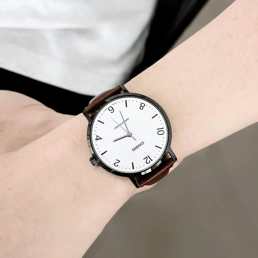 Casio Enticer White Leather Band Dial Men's Watch | MTP-VT03BL-7BDF