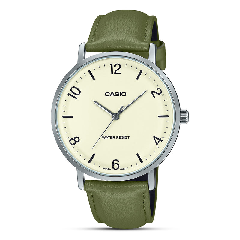Casio Enticer Cream Dial Leather Band Men's Watch | MTP-VT03L-7BDF