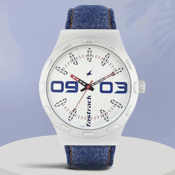 Fastrack Denim Fabric White Dial Analog Watch NM3183SL01