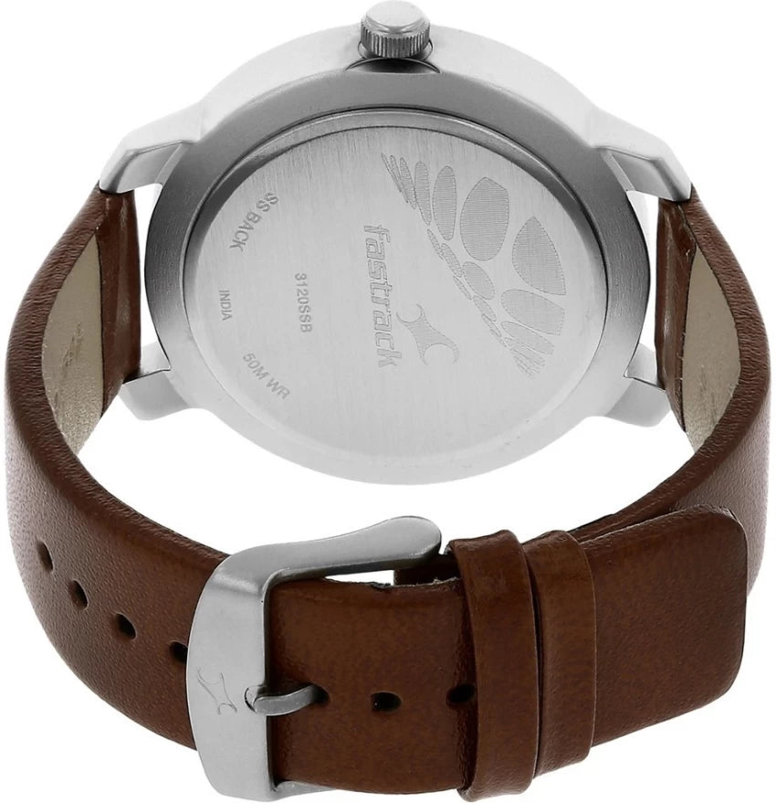 Fastrack Men's Casual White Dial Leather Strap Watch NP3120SL01