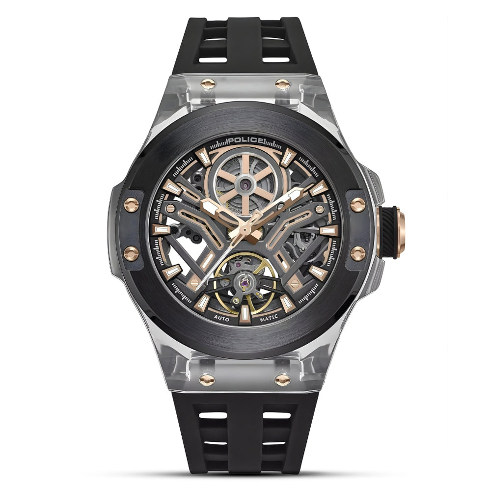 Police Cyclone Black Automatic Skeleton Dial Men's Watch PEWGR0082202