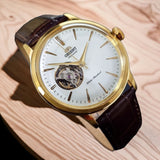 Orient "Bambino Open Heart" Automatic Leather Strap Watch | RA-AG0003S10B