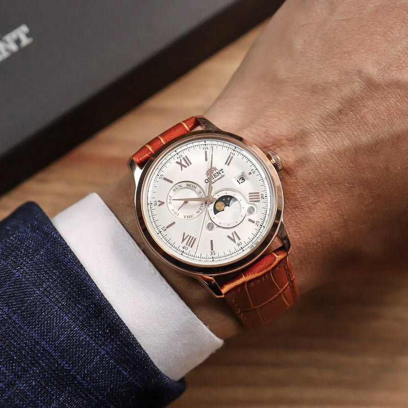 Orient Bambino Automatic Sun Moon White Dial Watch | RA-AK0801S30B