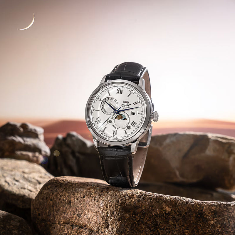 Orient Bambino Automatic Sun Moon White Dial Watch | RA-AK0802S30B