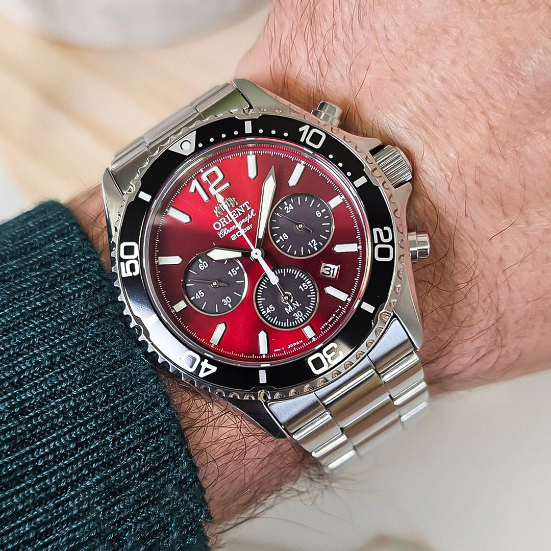 Orient Mako Solar Chrono Fire Red Dial Men's Watch | RA-TX0207R10B