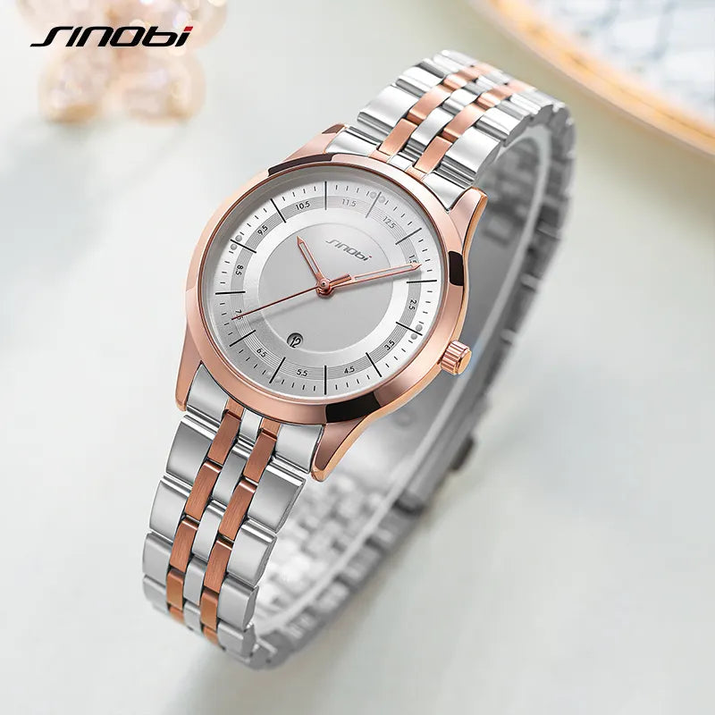 Sinobi Chic Wrist Steel Quartz White Dial Unisex Watch | S9842G