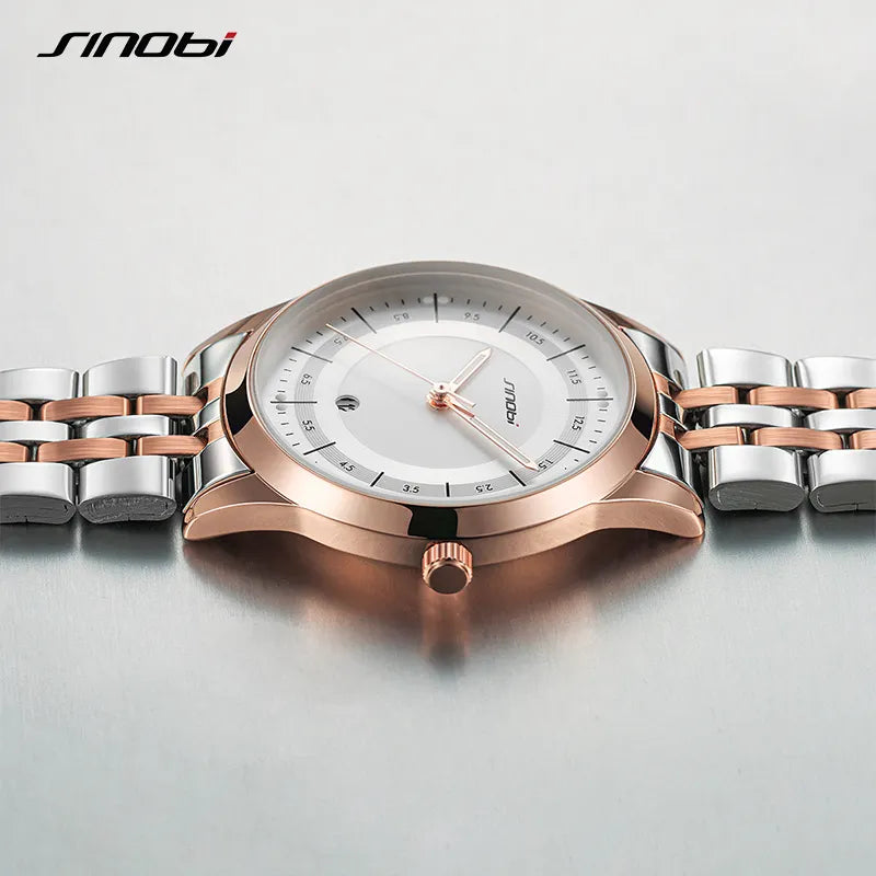 Sinobi Chic Wrist Steel Quartz White Dial Unisex Watch | S9842G