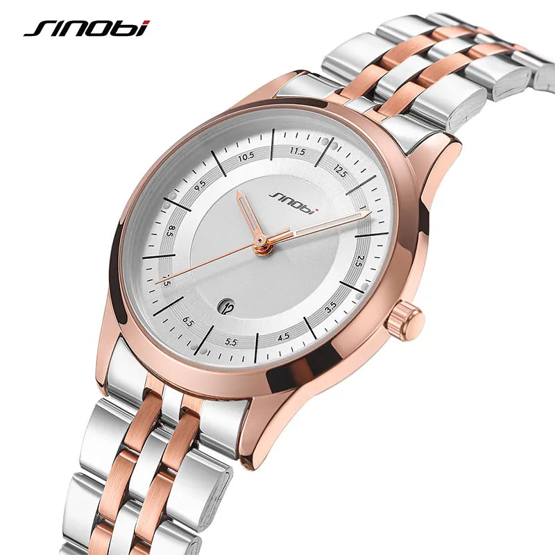 Sinobi Chic Wrist Steel Quartz White Dial Unisex Watch | S9842G