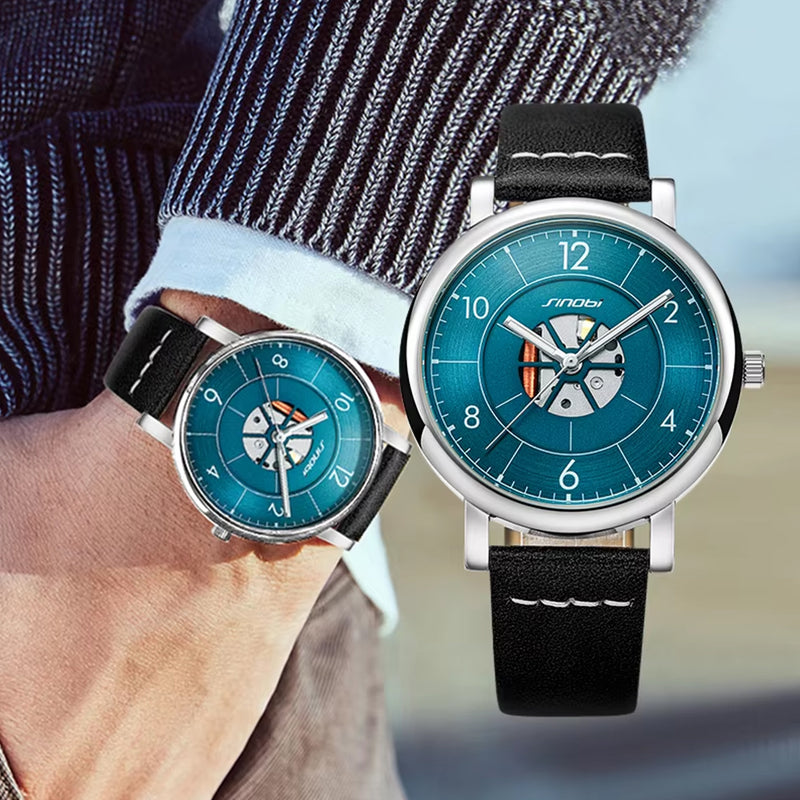 Sinobi 'FORSINING' Leather Strap Blue Dial Men's Watch | S9843G