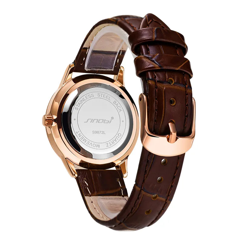 Sinobi Classic Business Leather Strap White Dial Ladies Watch | S9872G