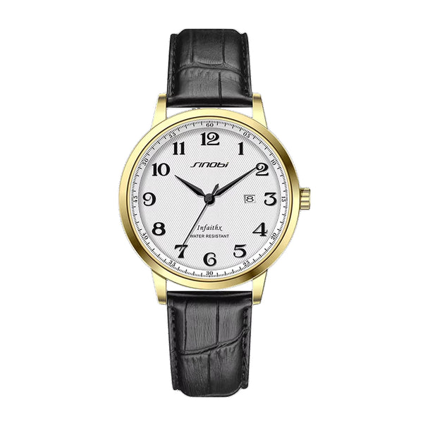 Sinobi Classic Business Leather Strap White Dial Men's Watch | S9877G