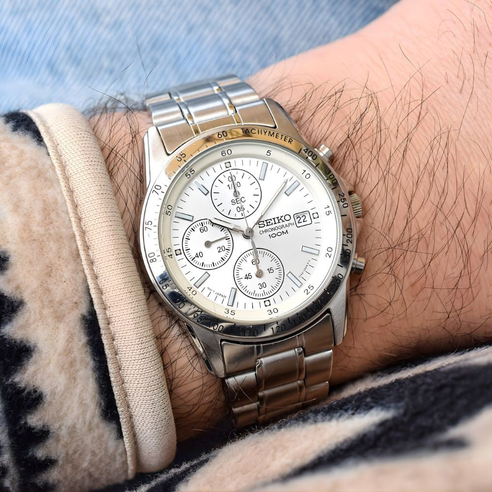  Seiko Spirit White Chronograph Dial Men's Watch SBTQ039