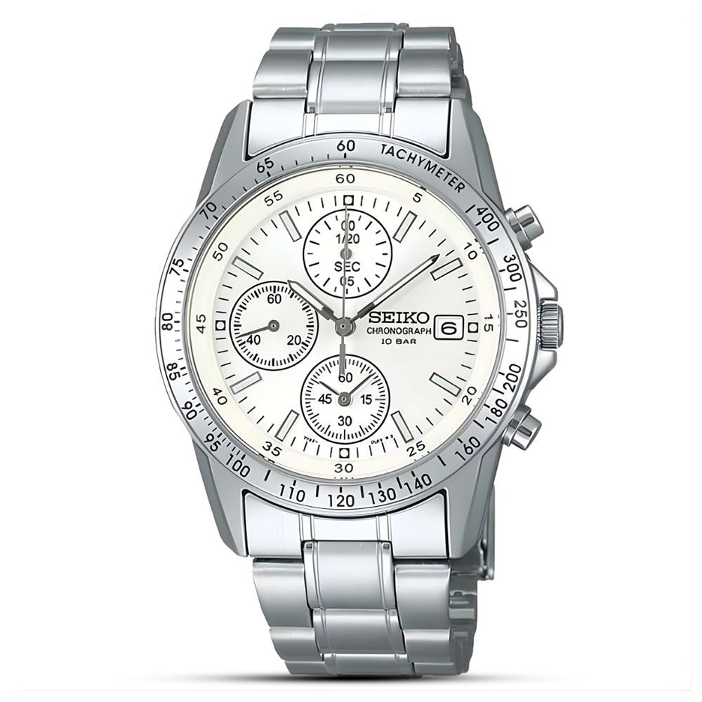  Seiko Spirit White Chronograph Dial Men's Watch SBTQ039