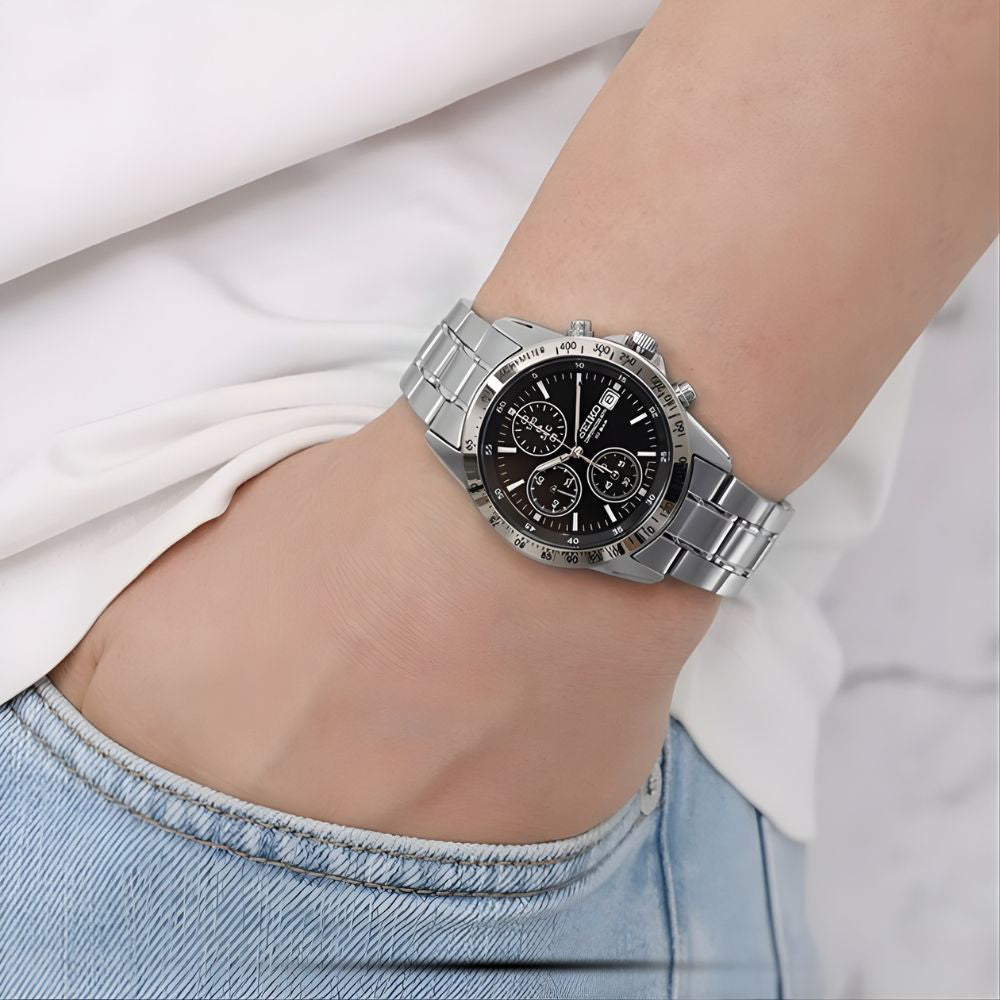  Seiko Spirit Black Chronograph Dial Men's Watch SBTQ041