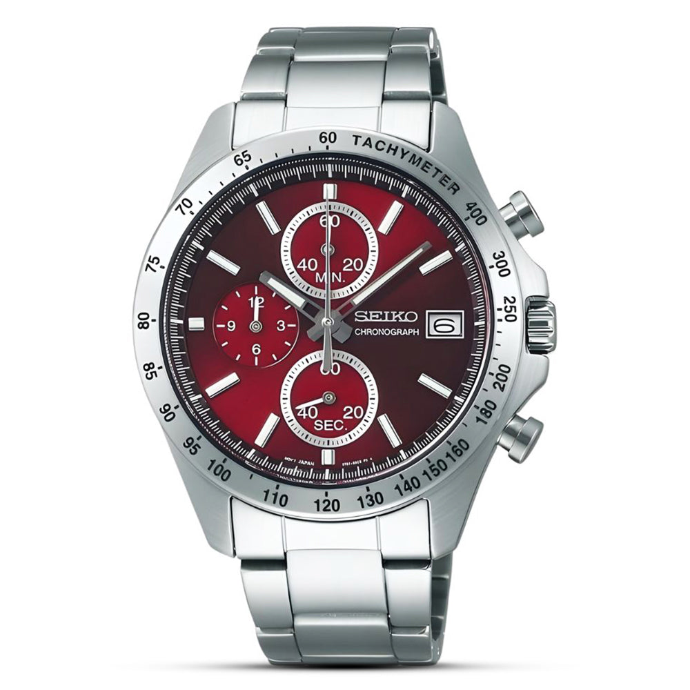 Seiko Spirit Red Chronograph Dial Men's Watch SBTQ045