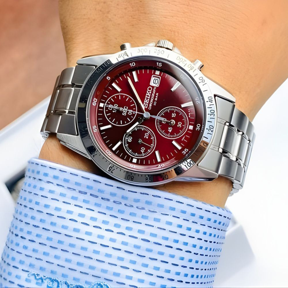 Seiko Spirit Red Chronograph Dial Men's Watch SBTQ045