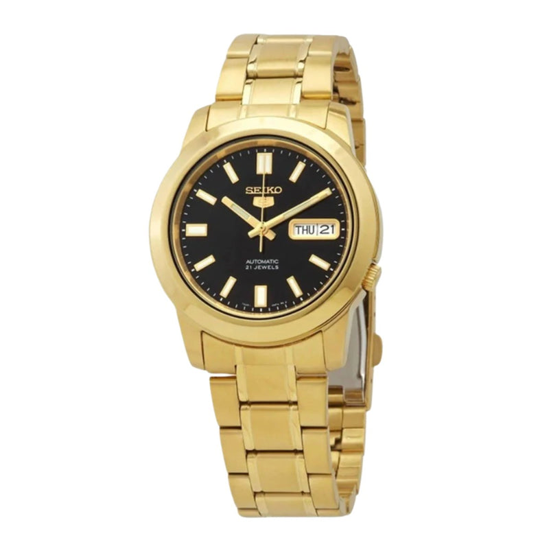 SEIKO 5 Automatic Gold Tone Plated Black Dial Men's Watch | SNKK22K1