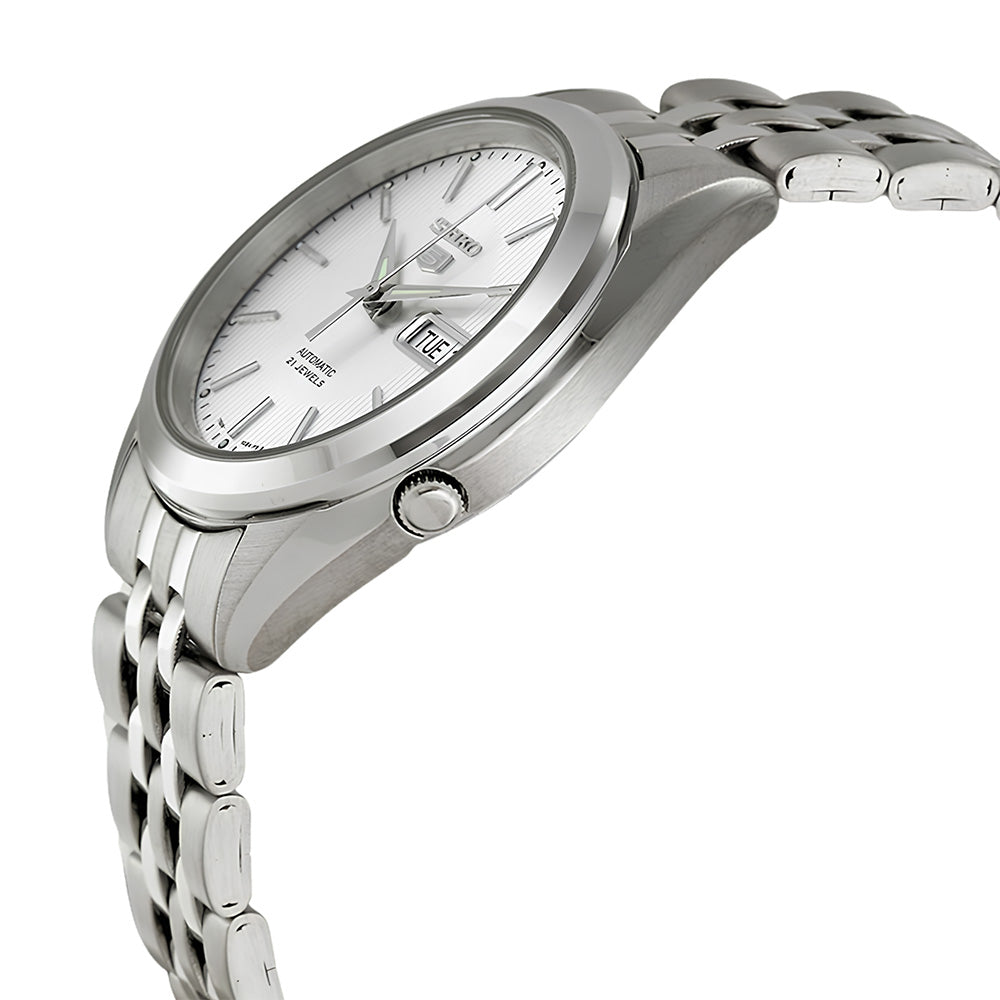 SEIKO 5 "21 JEWELS" SILVER DIAL AUTOMATIC WATCH SNKL15K1
