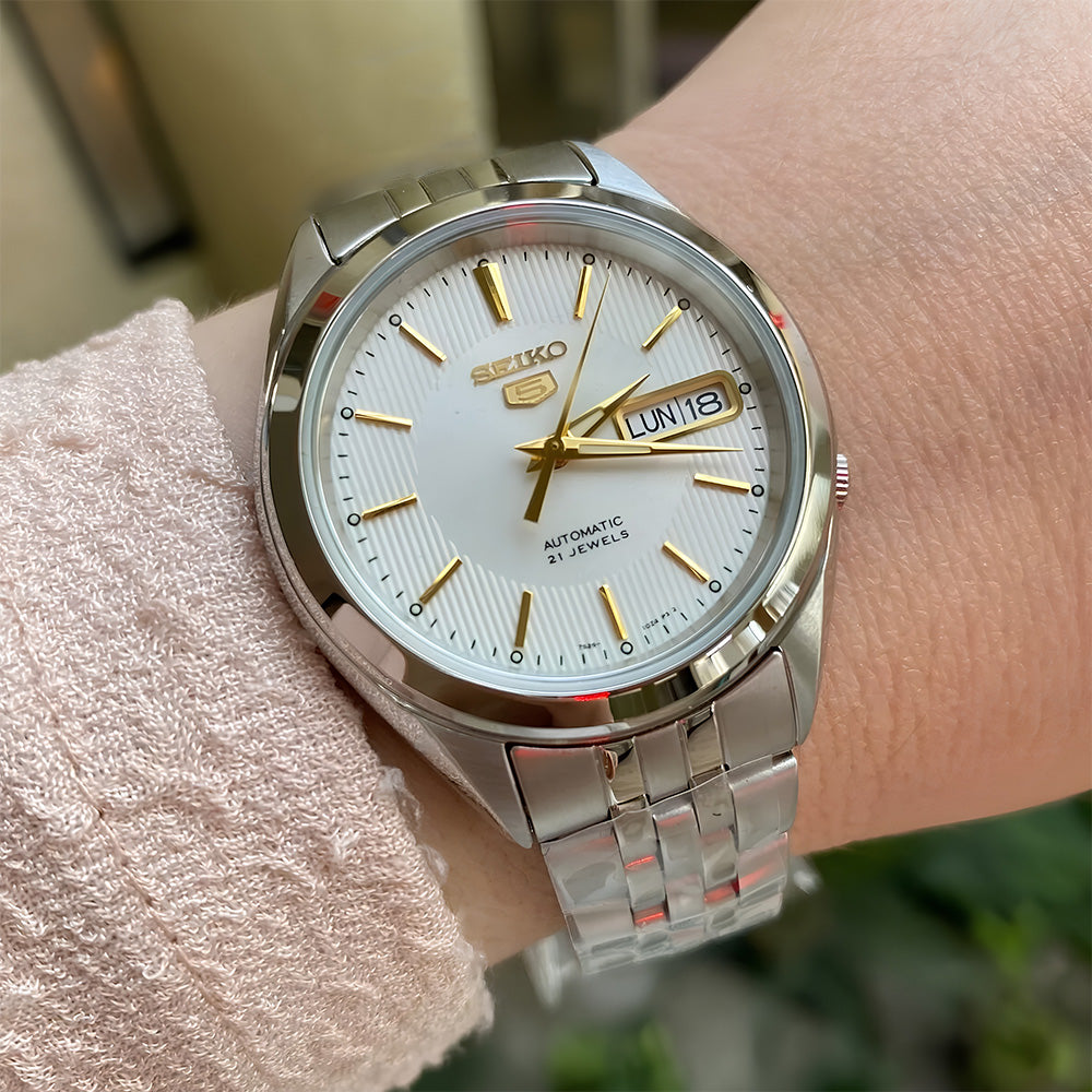 SEIKO 5 "21 JEWELS" WHITE DIAL AUTOMATIC WATCH SNKL17K1