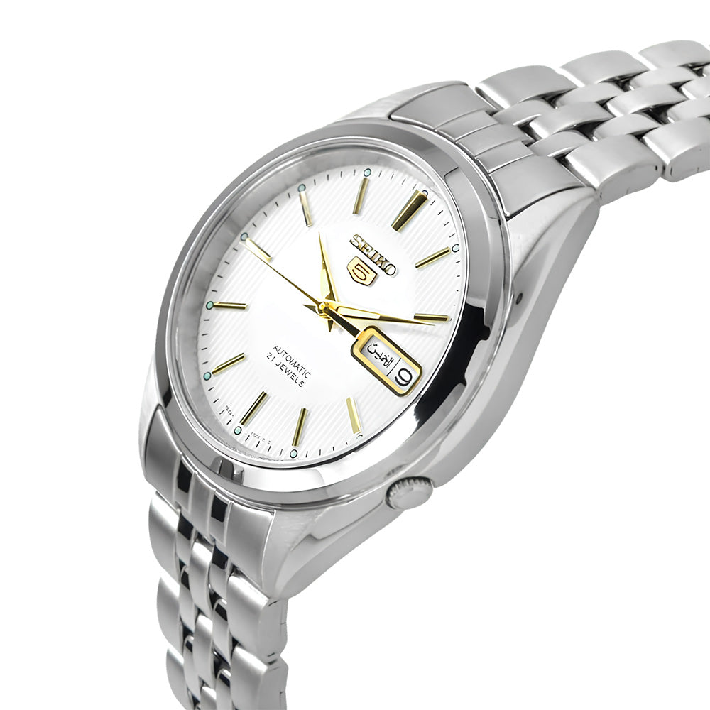 SEIKO 5 "21 JEWELS" WHITE DIAL AUTOMATIC WATCH SNKL17K1