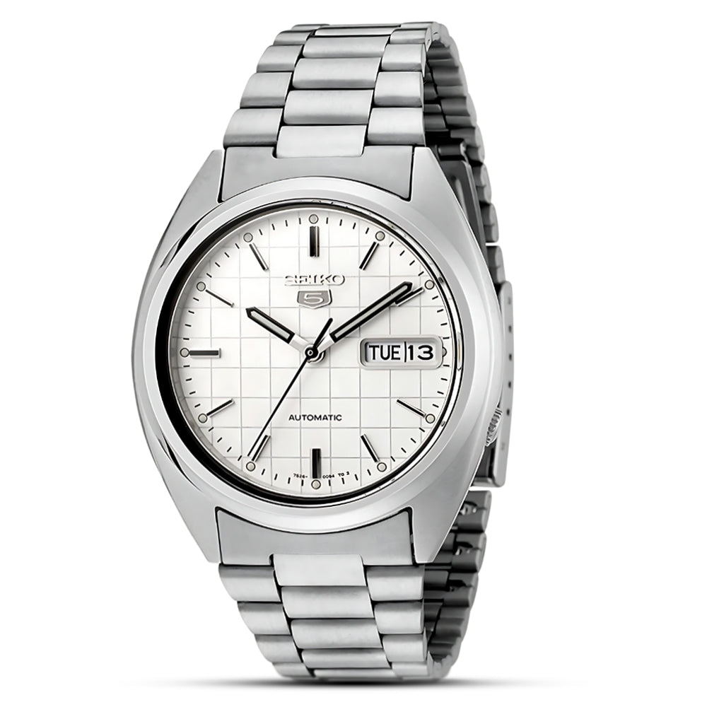 Seiko 5 Automatic Silver Tone White Dial Men's Watch | SNXF05K