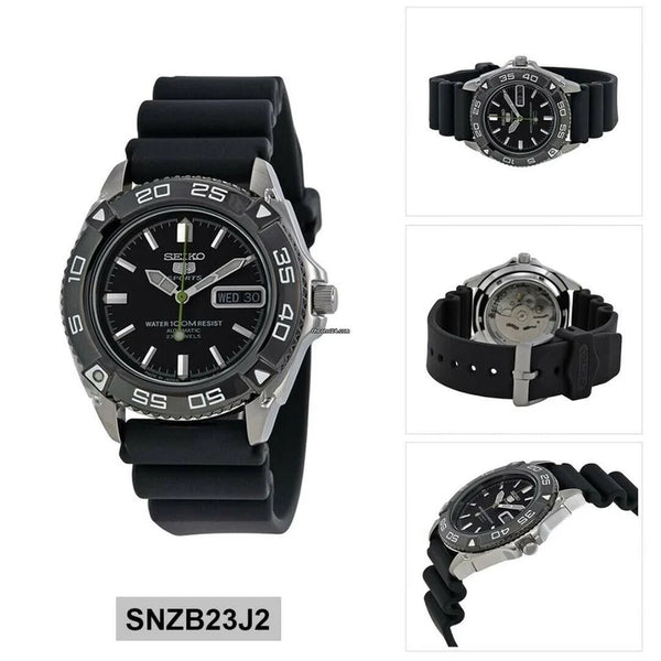 Seiko 5 Sports Automatic Black Dial Rubber Strap Watch SNZB23J2