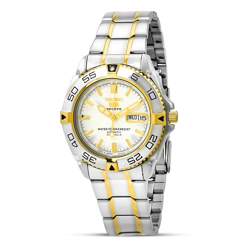 Seiko 5 Sports Automatic Two Tone White Dial Men's Watch | SNZB24J1