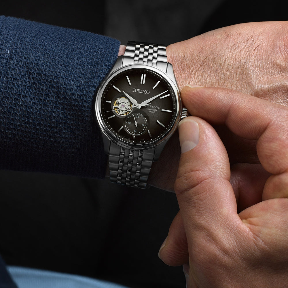 Seiko Presage 'Shiro-iro' Open Heart Black Dial Men's Watch | SPB471J1