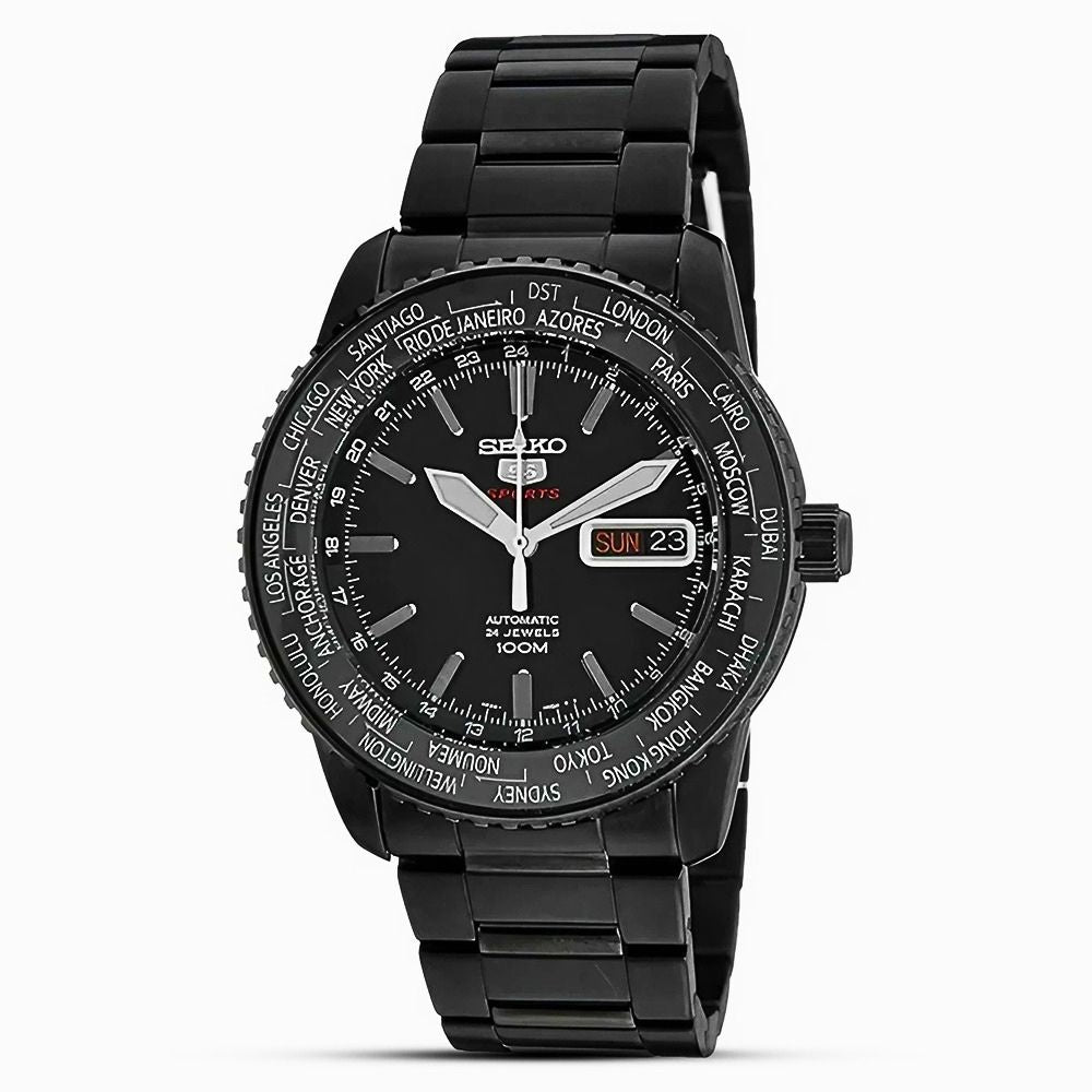 SEIKO 5 SPORTS 自動巻 ワールドタイム Seiko 5 Sports World Timer Automatic Black Dial Watch SRP129K1