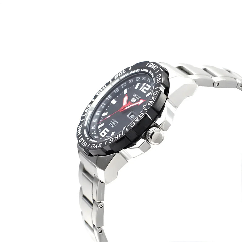 SEIKO 腕時計 Seiko 5 Sports World Timer Automatic Black Dial Watch SRP685K1