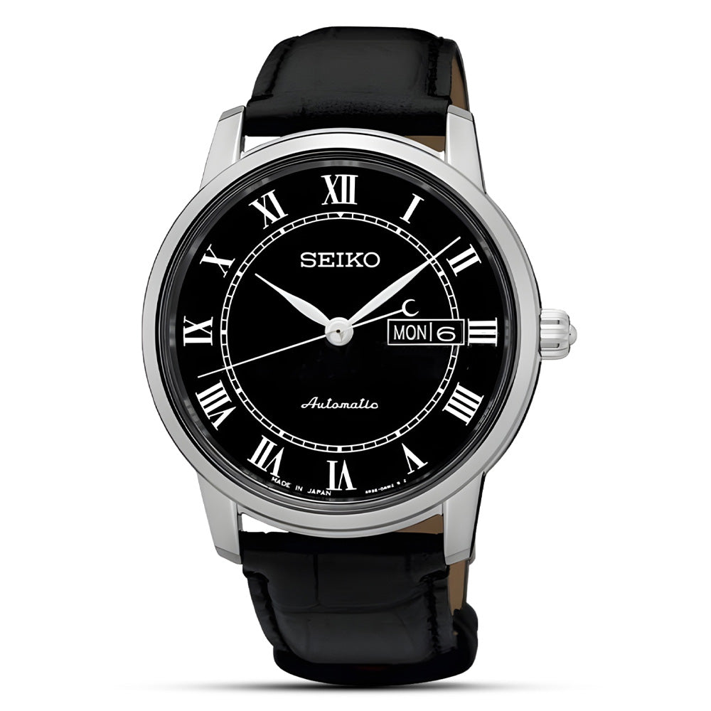 Seiko Presage Automatic Black Dial Leather Strap Watch SRP765J2