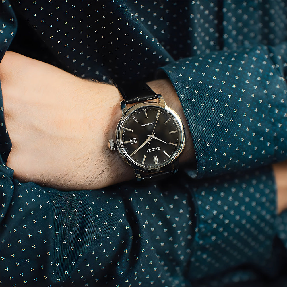  Seiko Classic Automatic Black Dial Leather Strap Watch SRPA27K1