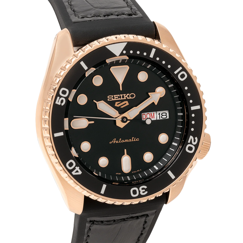 Seiko 5 Sports Black Dial Leather Automatic Men's Watch| SRPD76K1