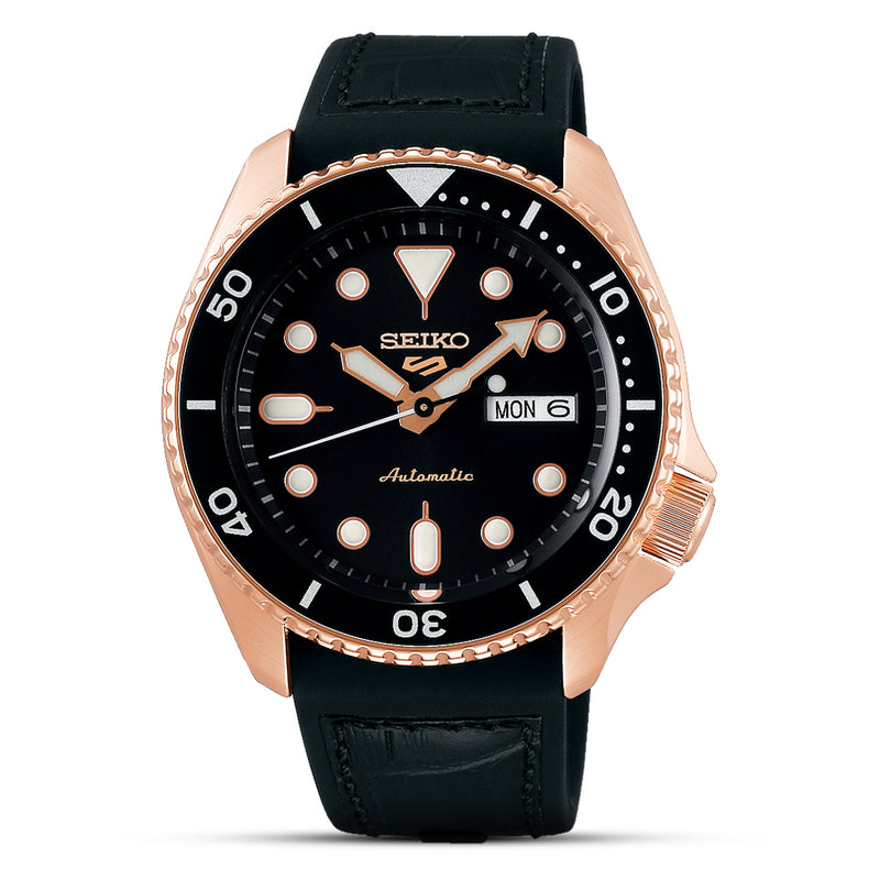 Seiko 5 Sports Black Dial Leather Automatic Men's Watch | SRPD76K1