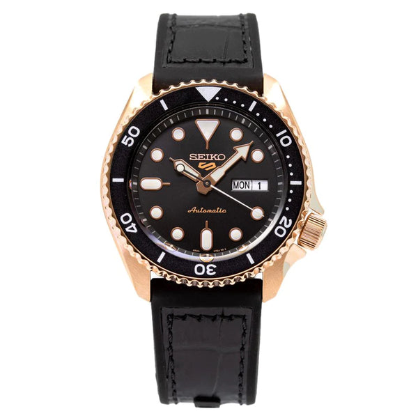 Seiko 5 Sports Black Dial Leather Strap Automatic Men's Watch| SRPD76K1