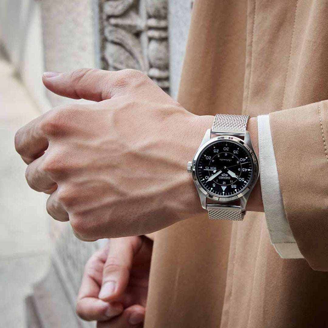 Seiko 5 Sport Automatic Black Dial Mesh Band Men's Watch | SRPH23K1