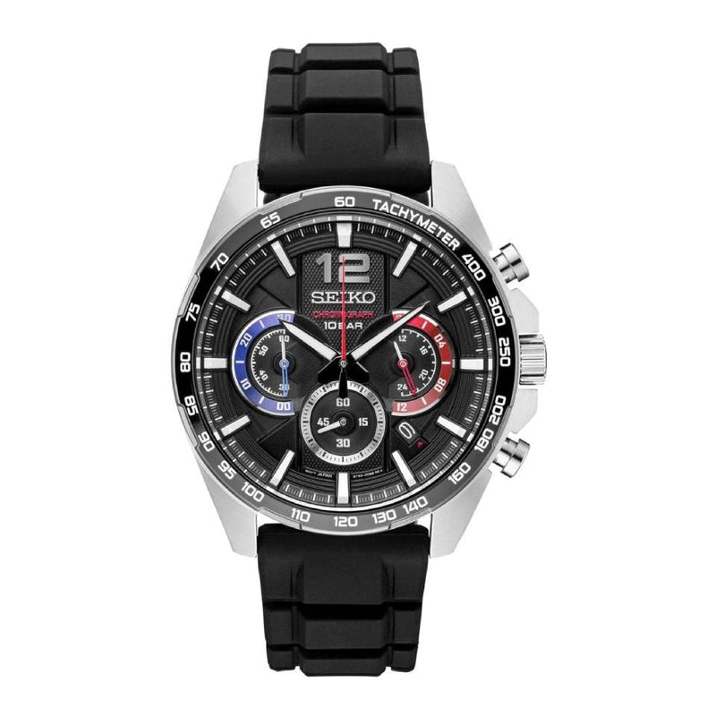 Seiko Essentials Chronograph Black Silicon Strap Watch SSB347P1