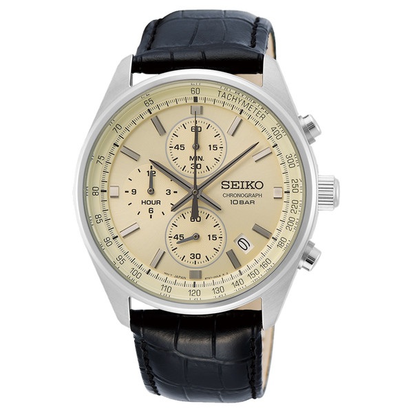 Seiko Chronograph Watch With Leather Strap SSB383P1
