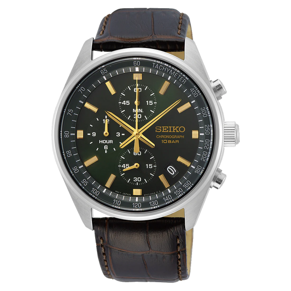 Seiko Chronograph Green Dial Leather Men's Watch| SSB385P1