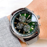 Seiko Chronograph Green Dial Leather Men's Watch| SSB385P1